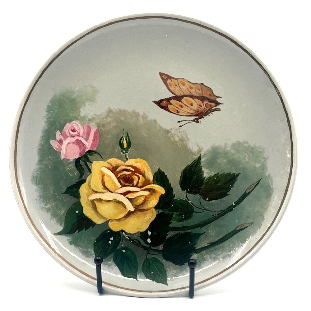 Vintage Universal BALLERINA Roses‎ Floral plate Signed Hand Painted M. Cronhardt